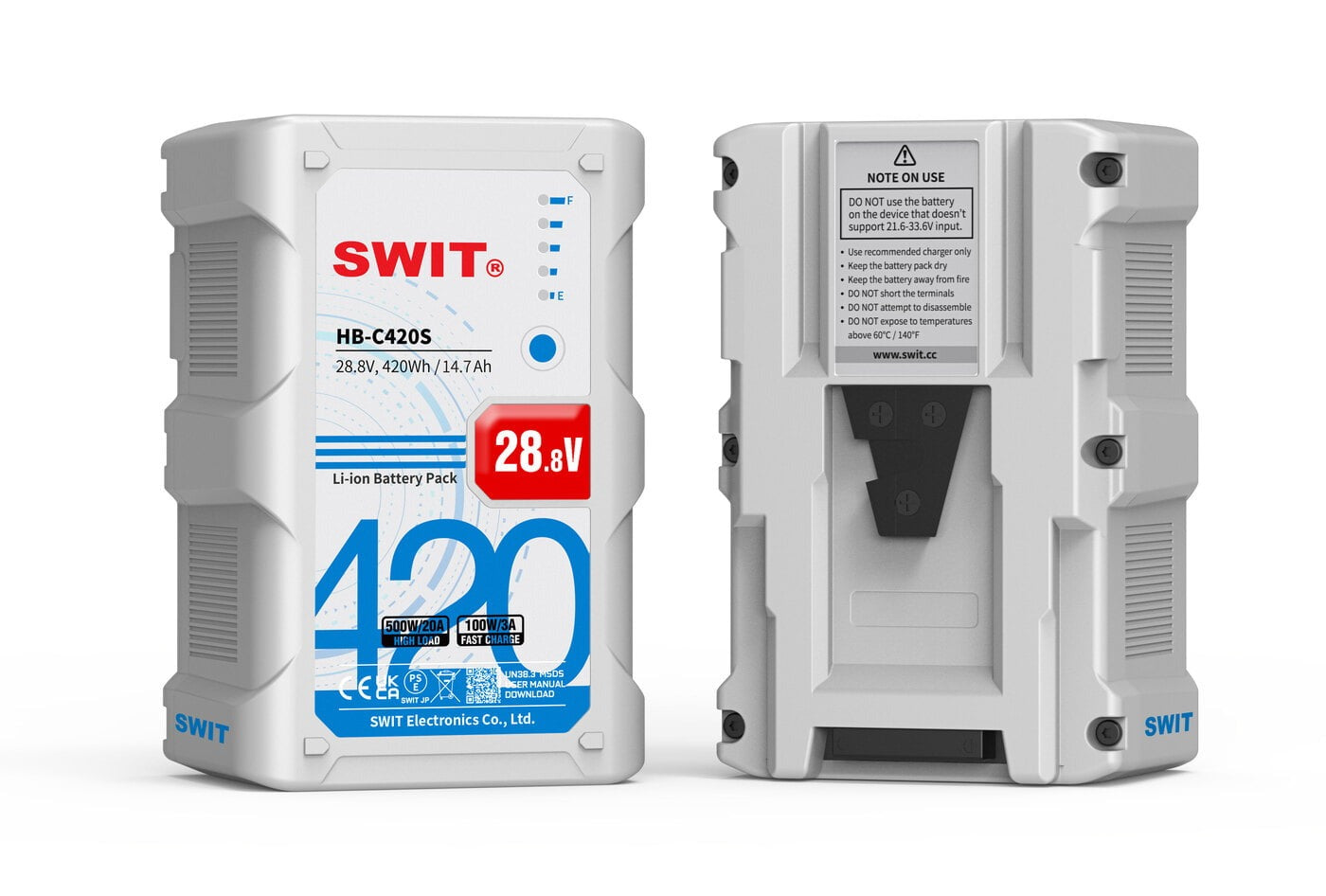 SWIT HB-C420S | 420Wh 500W Super-High-load 28V Battery, V-Mount, also ideal for long term use or high power draw lights