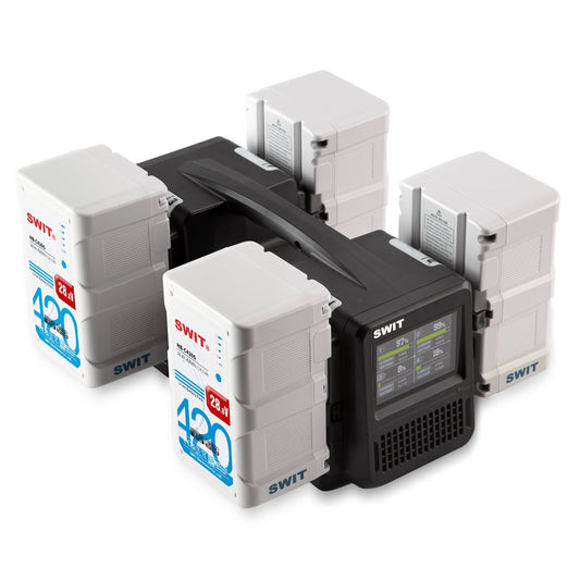 SWIT HB-C420S*4+PC-P461S KIT | 4*420Wh 500W High-load 28V Batteries + 1*4chx100W Ultra fast V-mount Charger