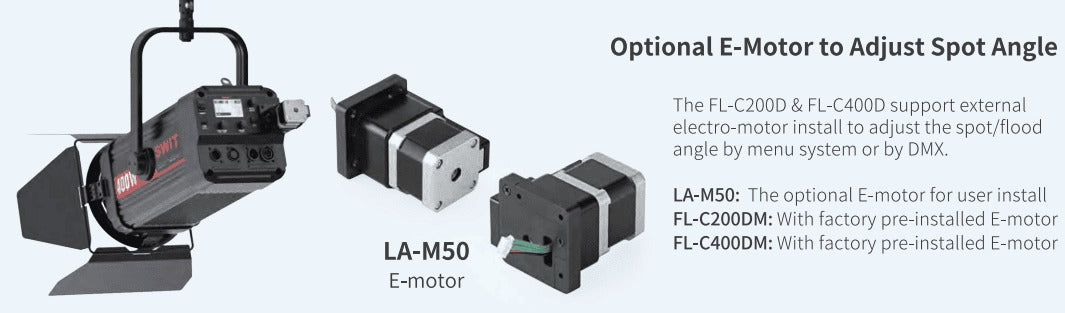 SWIT LA-M50 | E-Motor can adjust Spot or Flood by Menu or DMX, accessory for FL-C200D/C400D