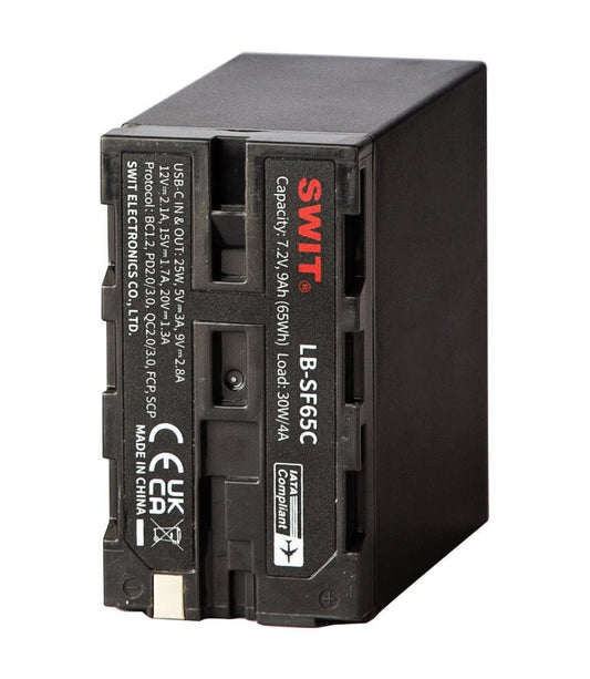 SWIT LB-SF65C | 65Wh NP-F-type DV battery with 12V D-tap and USB-C, Sony L-series compatible