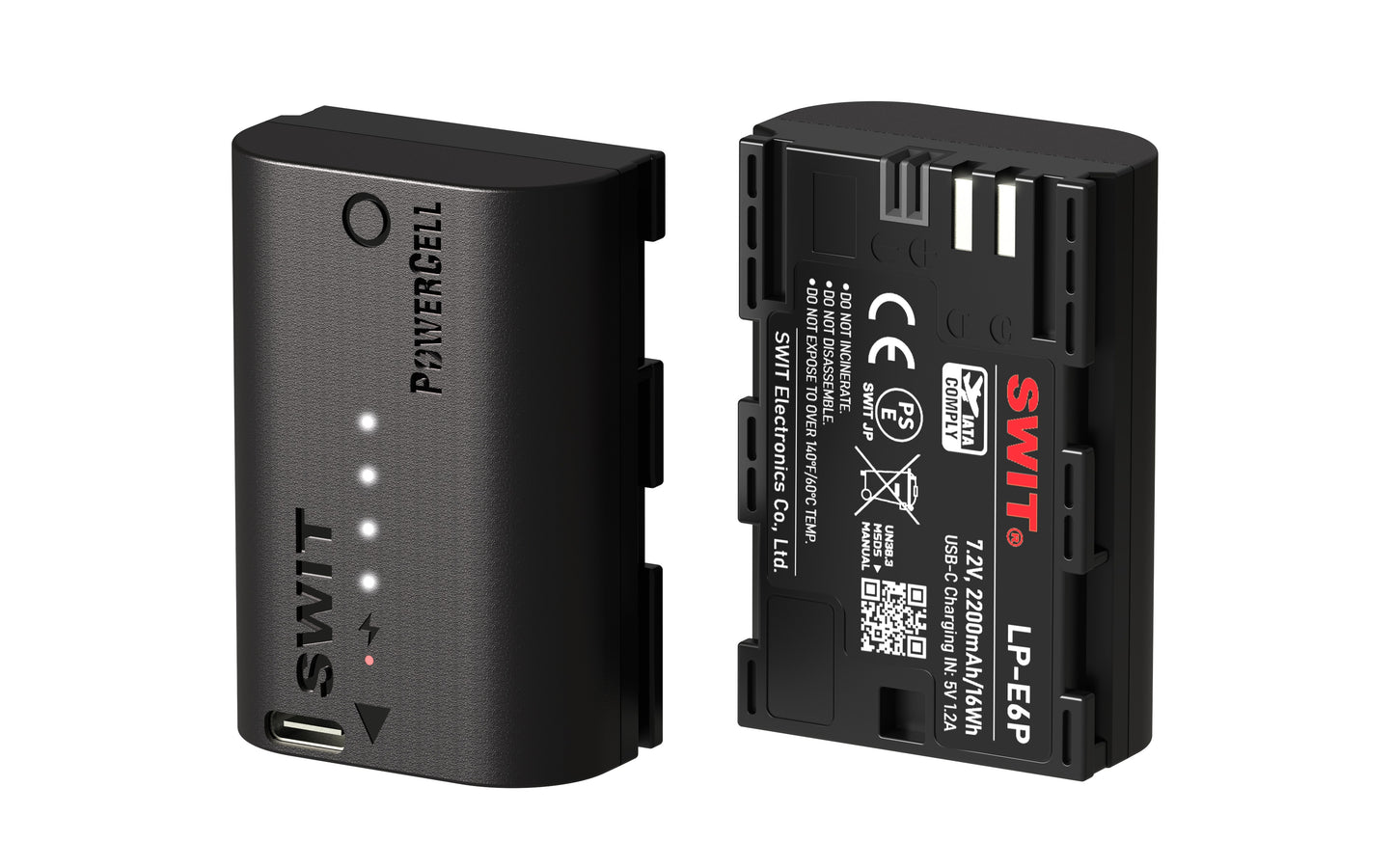 SWIT PowerCell LP-E6P | USB-C LE-E6P 16Wh DC battery Outlasts the Originals, with Status Indicators, for DSLR/Mirrorless e.g. Canon R5 C, R5 Mark II, R6, R7, C50 cameras