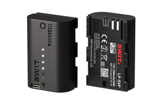 SWIT PowerCell LP-E6P | USB-C LE-E6P 16Wh DC battery Outlasts the Originals, with Status Indicators, for DSLR/Mirrorless e.g. Canon R5 C, R5 Mark II, R6, R7, C50 cameras