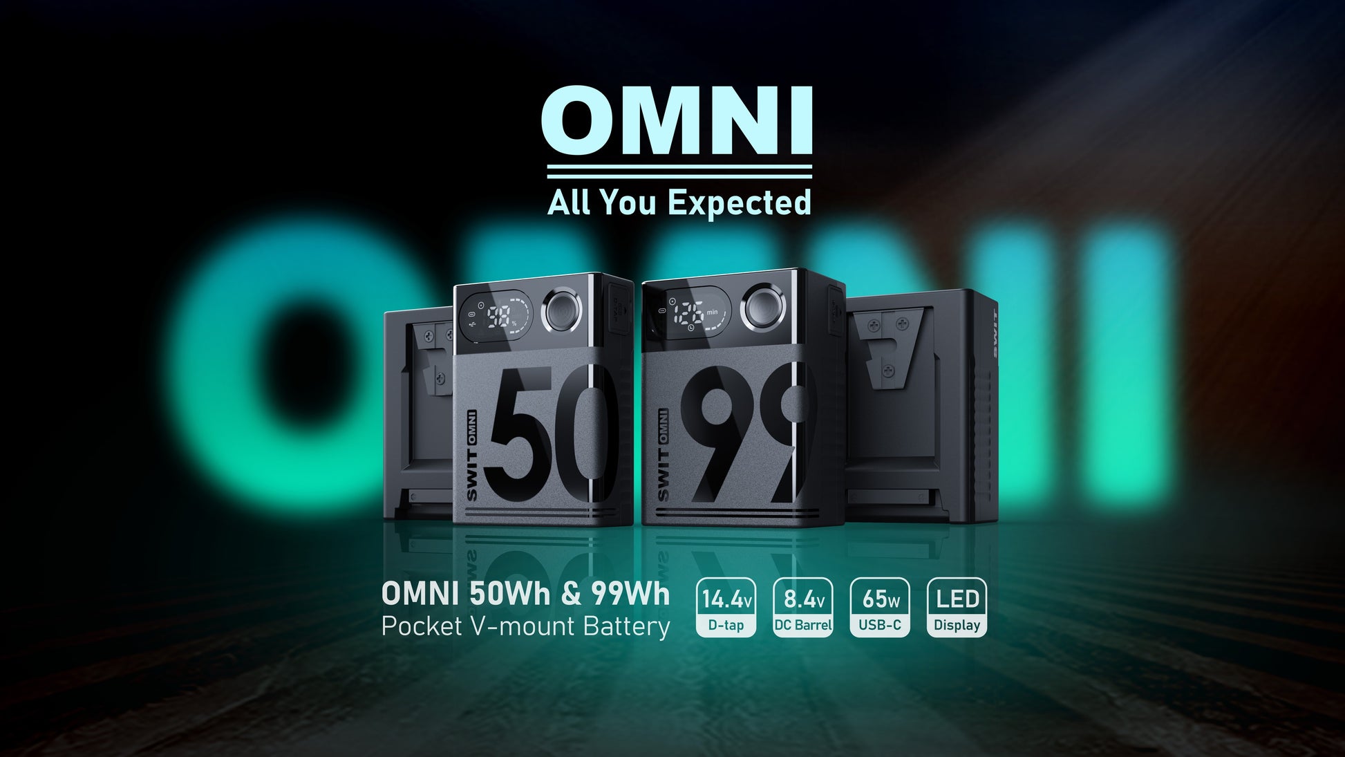 SWIT OMNI-50S | 50Wh 100W-high-load Professional Mini Battery with USB-C for laptop, and LCD Display/D-tap/DC-8V/USB-A, V-Mount, also ideal for long term use or high power draw lights