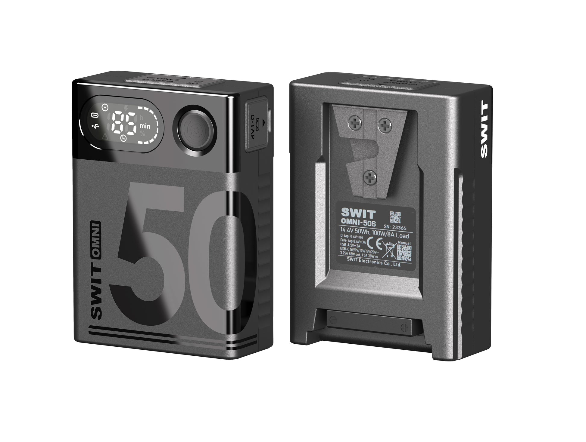 SWIT OMNI-50S | 50Wh 100W-high-load Professional Mini Battery with USB-C for laptop, and LCD Display/D-tap/DC-8V/USB-A, V-Mount, also ideal for long term use or high power draw lights