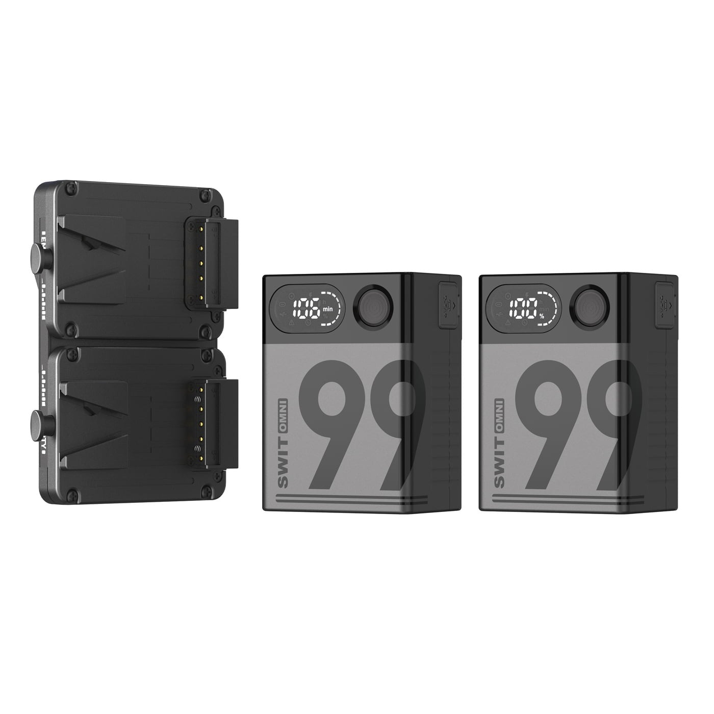 SWIT OMNI-99S*2+KA-M20S KIT | 2* 99Wh OMNI USB-C mulit-socket OLED V-mount batteries + 1*KA-M20S dual howswap plate