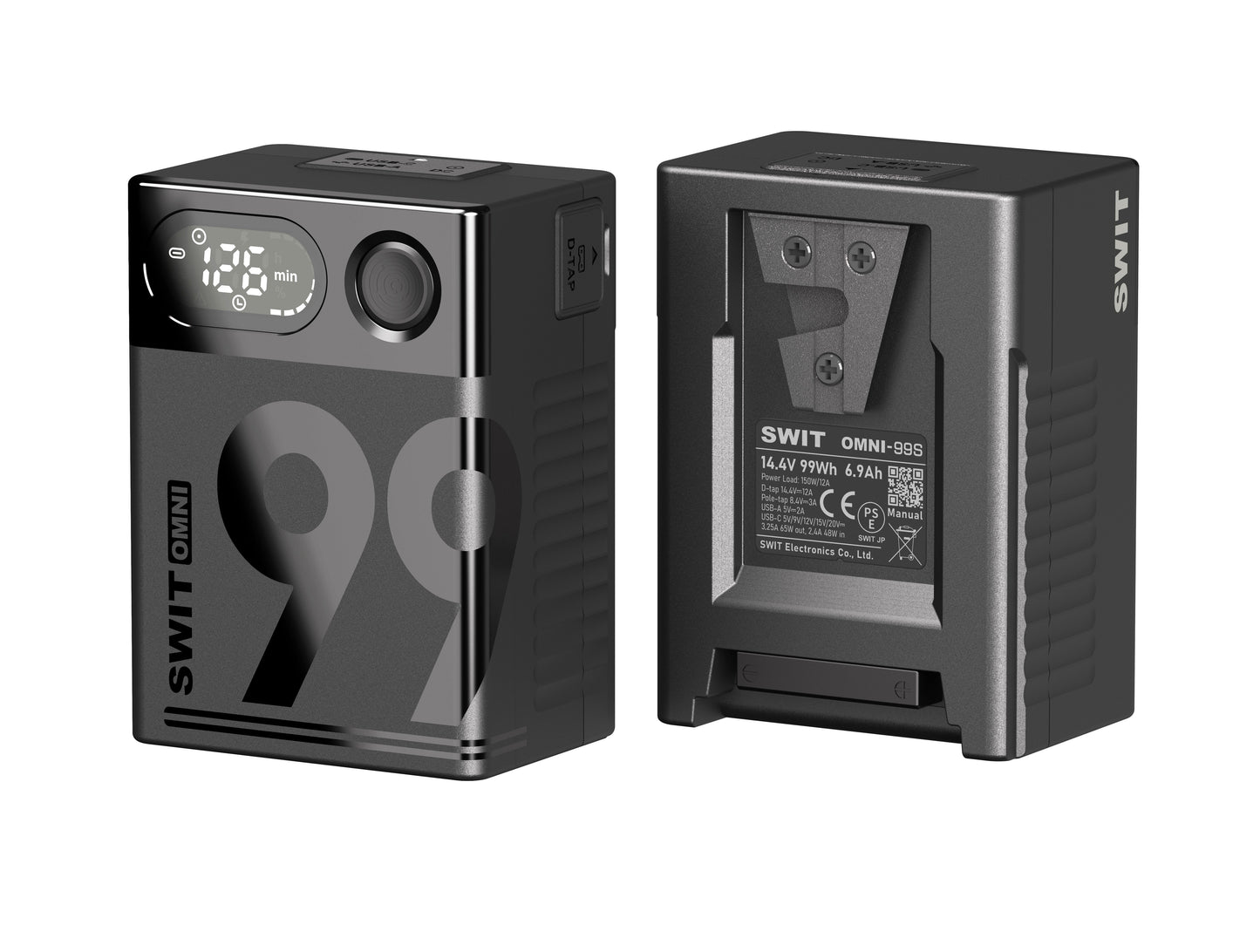 SWIT OMNI-99S | 99Wh 150W-high-load Professional Mini Battery with USB-C for laptop, and LCD Display/D-tap/DC-8V/USB-A, V-Mount, also ideal for long term use or high power draw lights