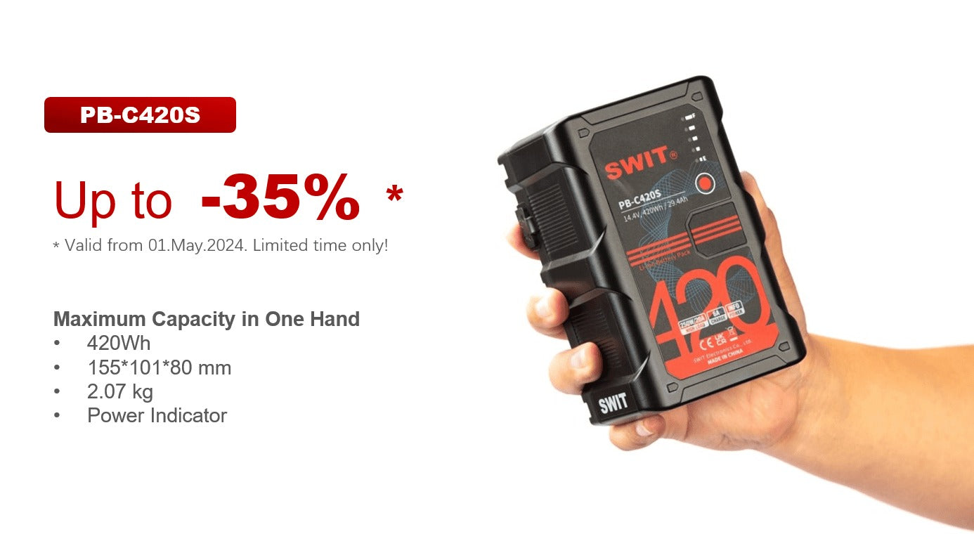 SWIT PB-C420S | 420Wh High-load Heavy-duty Battery, V-Mount, also ideal for long term use or high power draw lights