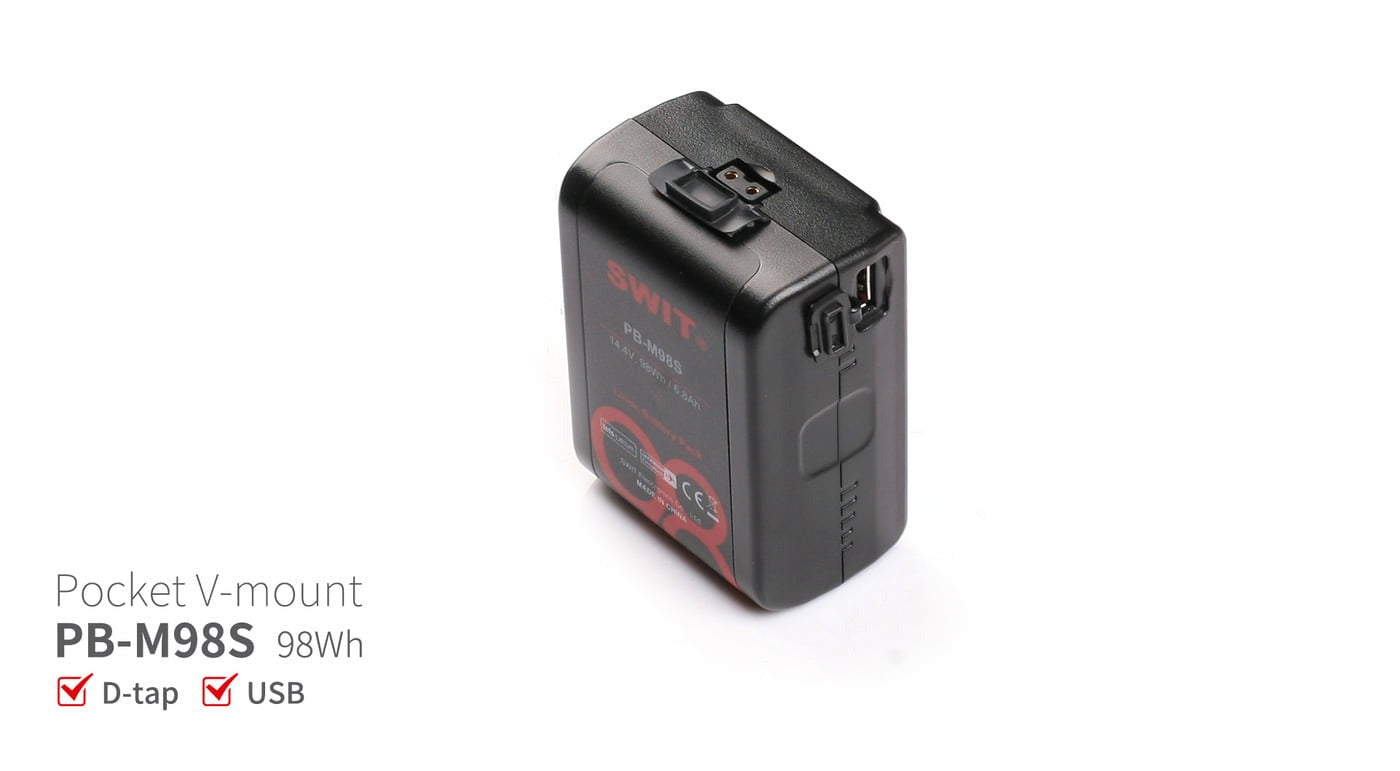 SWIT PB-M98S | 98Wh Pocket Mini High load Battery, V-Mount, also ideal for long term use or high power draw lights
