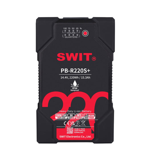 SWIT PB-R220S+ | 220Wh Waterproof IP54 Robust Heavy-duty Battery, V-Mount, also ideal for long term use or high power draw lights
