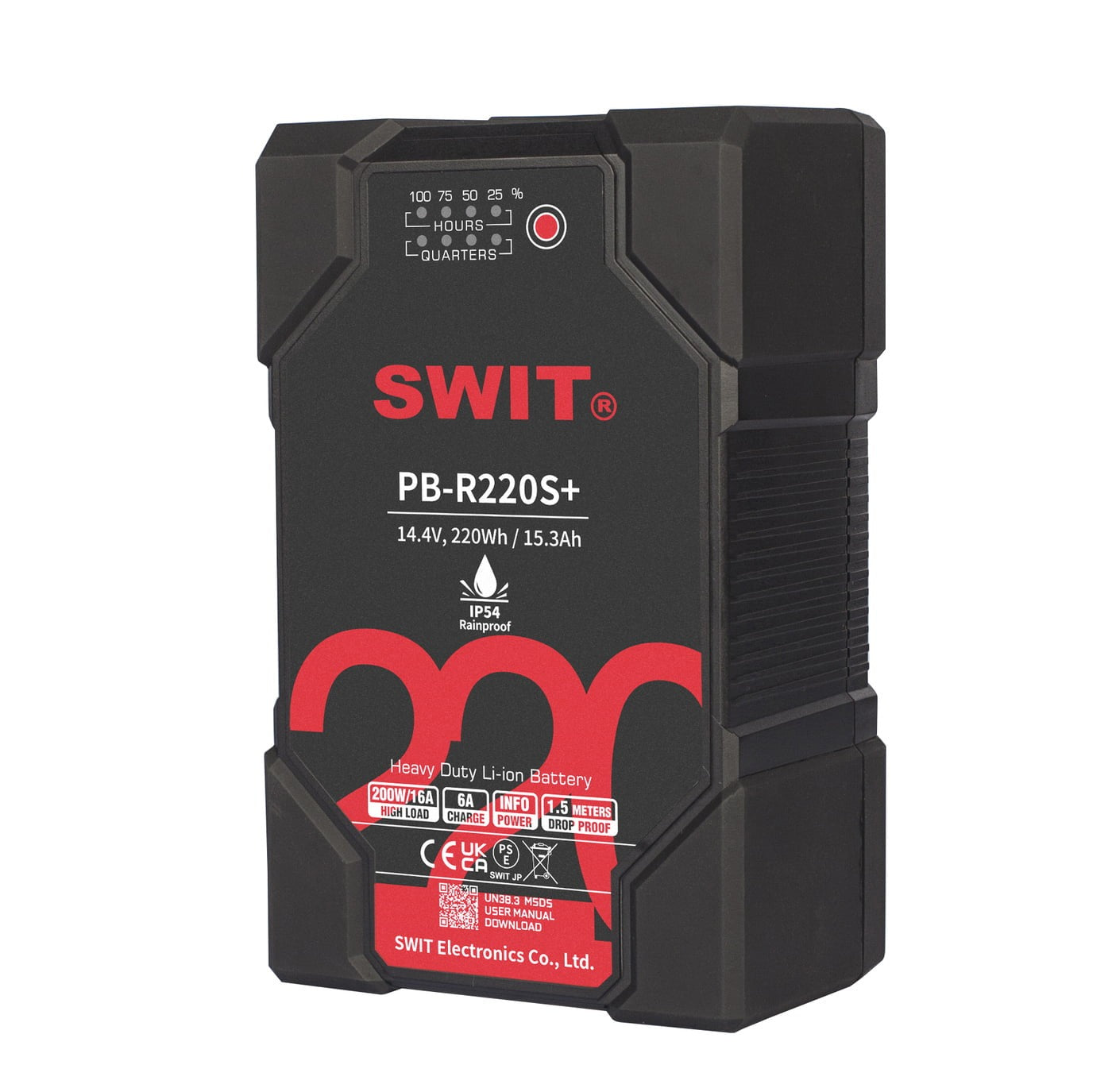SWIT PB-R220S+ | 220Wh Waterproof IP54 Robust Heavy-duty Battery, V-Mount, also ideal for long term use or high power draw lights