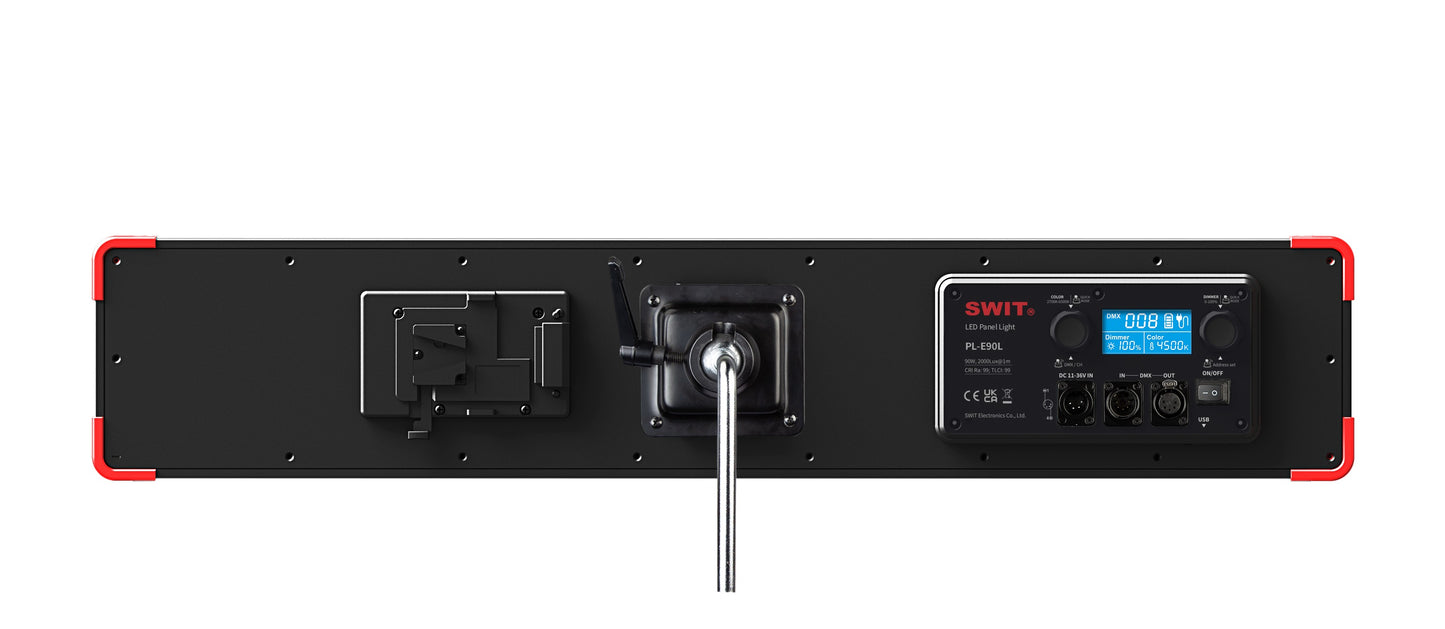 SWIT PL-E90L | 8:1 Bi-color Panel Light with bag and Gooseneck Light Stand Connector, 2.1cm ultra slim and 2kg weight, Natural-Born-Soft by SWIT patent, 90W Professional SMD-LED, V-Mount, DMX