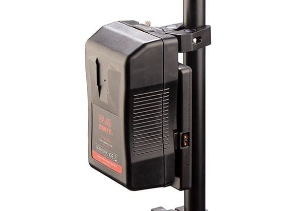 SWIT S-7200S | V-mount battery plate with clamp for tripod mount, and D-tap socket.