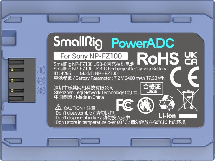 SmallRig 4265 Camera Battery USB-C Rechargable NP-FZ100