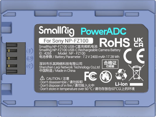 SmallRig 4265 Camera Battery USB-C Rechargable NP-FZ100