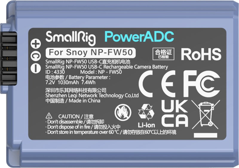 SmallRig 4330 Camera Battery USB-C Rechargable NP-FW50