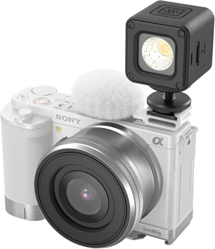 SmallRig 4734 Cold Shoe Adapter with Furry Windscreen for Sony ZV series cameras (white)