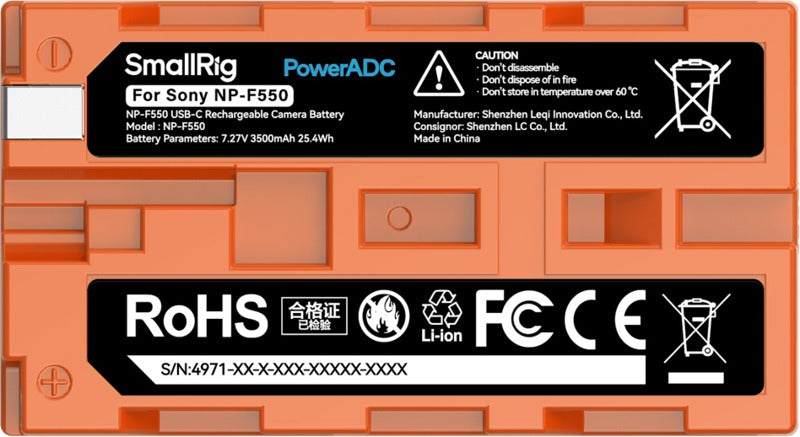 SmallRig 4971 NP-F550 USB-C Rechargeable Camera Battery Orange