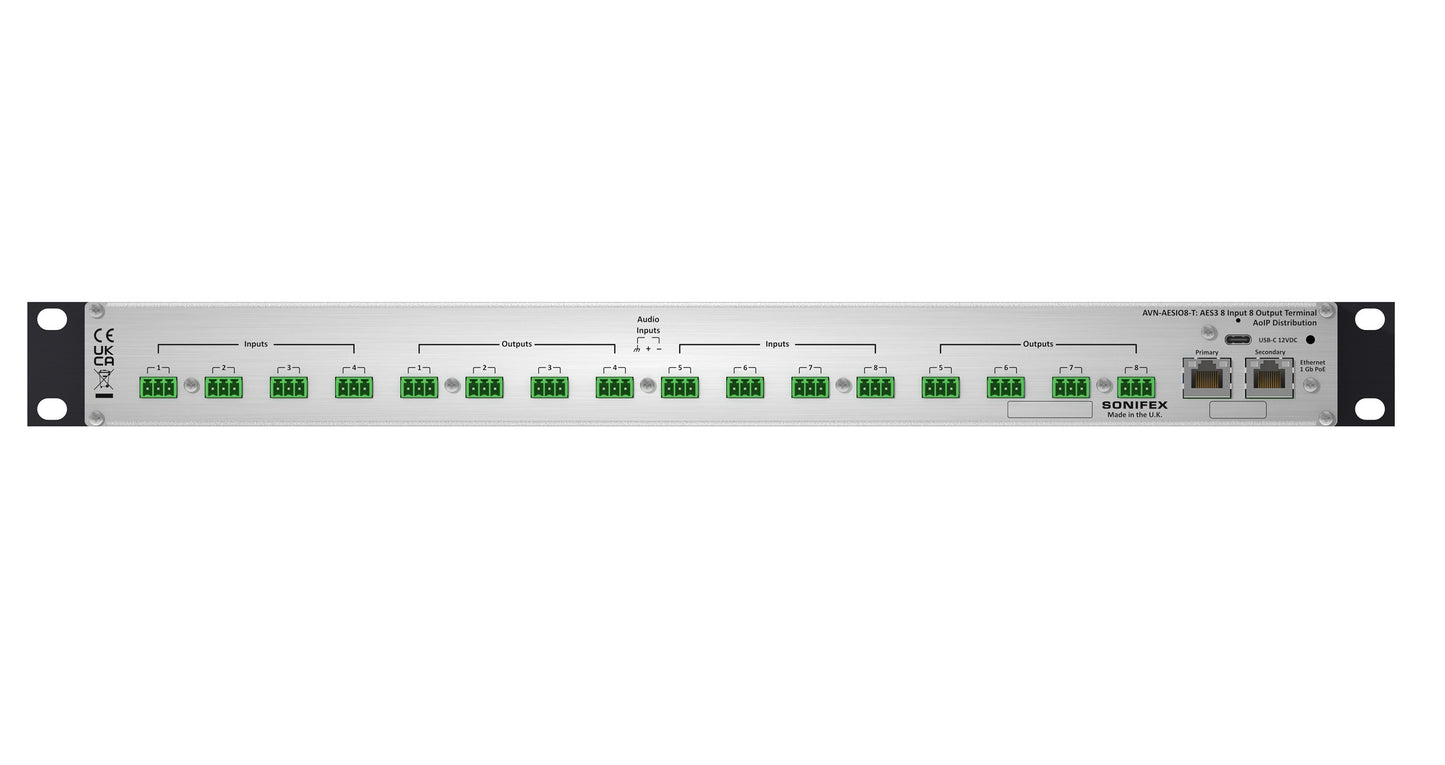 Sonifex AVN-AESIO8-T-DNT | 8 AES3 Input, 8 AES3 Output Dante® Interface with Terminal Block Connectivity