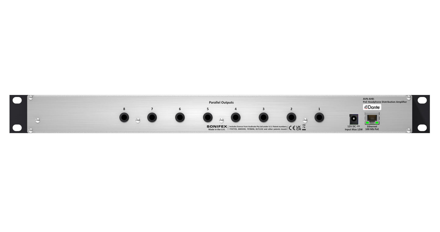 Sonifex AVN-AH8 | 8 Stereo Analogue Headphone Outputs Dante Interface