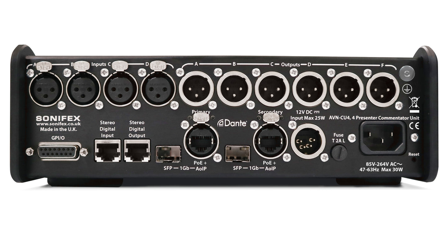 Sonifex AVN-CU4 | Configurable Dante Commentary Unit for 4 Commentators
