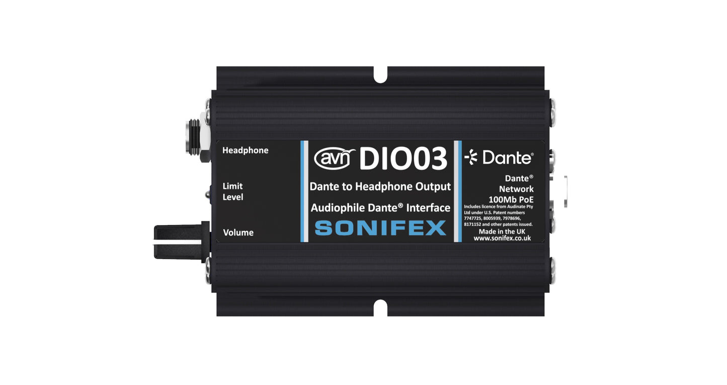 Sonifex AVN-DIO03 | Dante to Headphone Outputs (1/4ï¿½ & 3.5mm Jacks) With Volume Control & Limiter