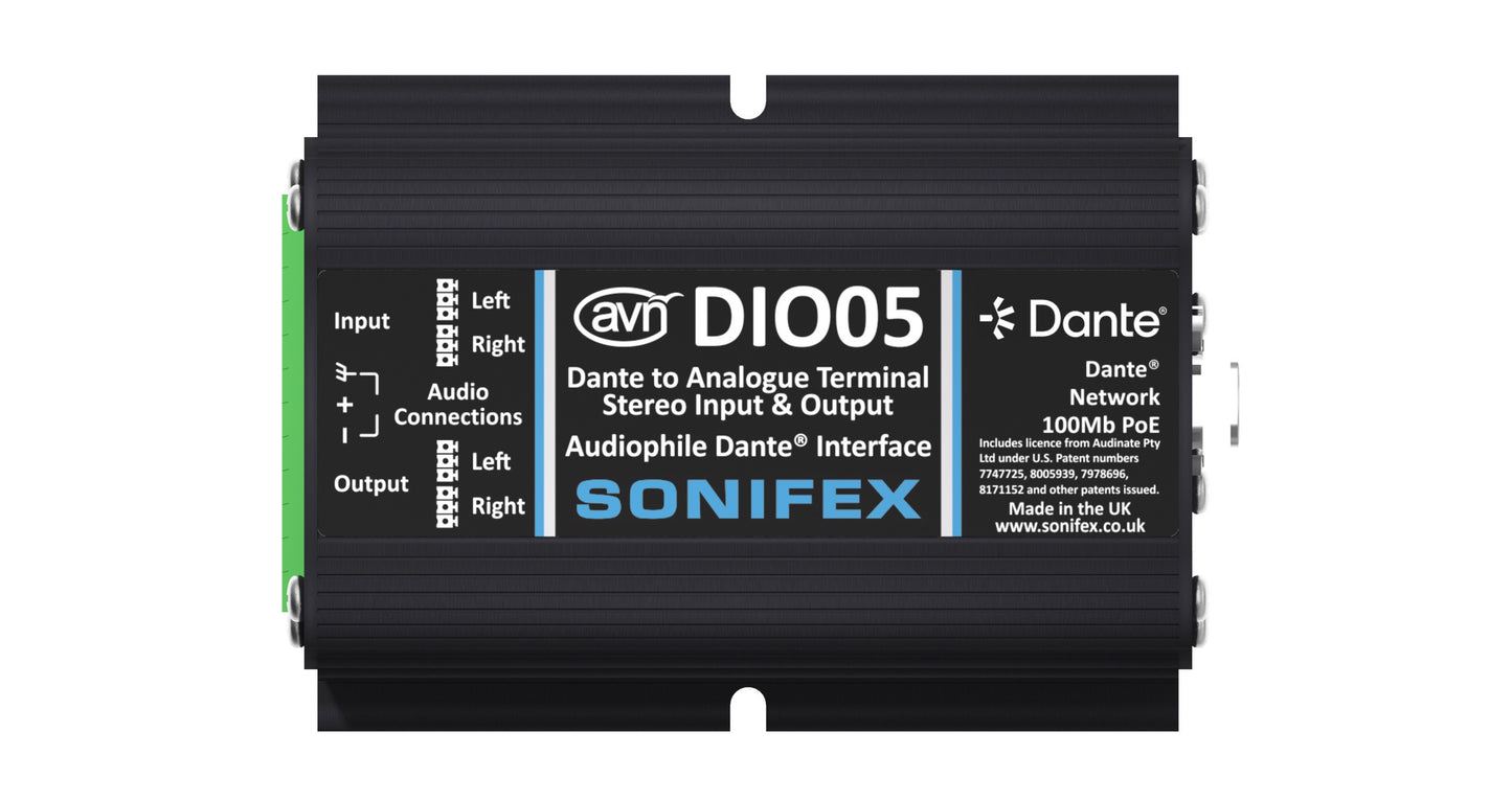 Sonifex AVN-DIO05 | Dante Analogue Terminal Block Stereo Input & Output