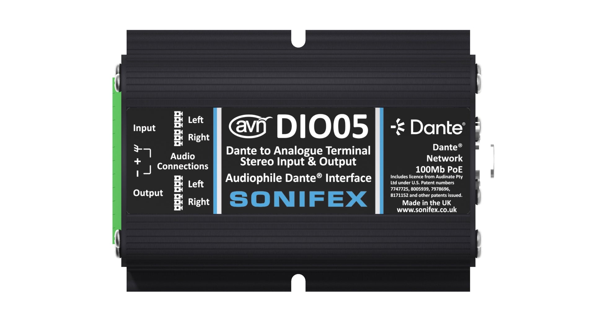 Sonifex AVN-DIO05 | Dante Analogue Terminal Block Stereo Input & Output