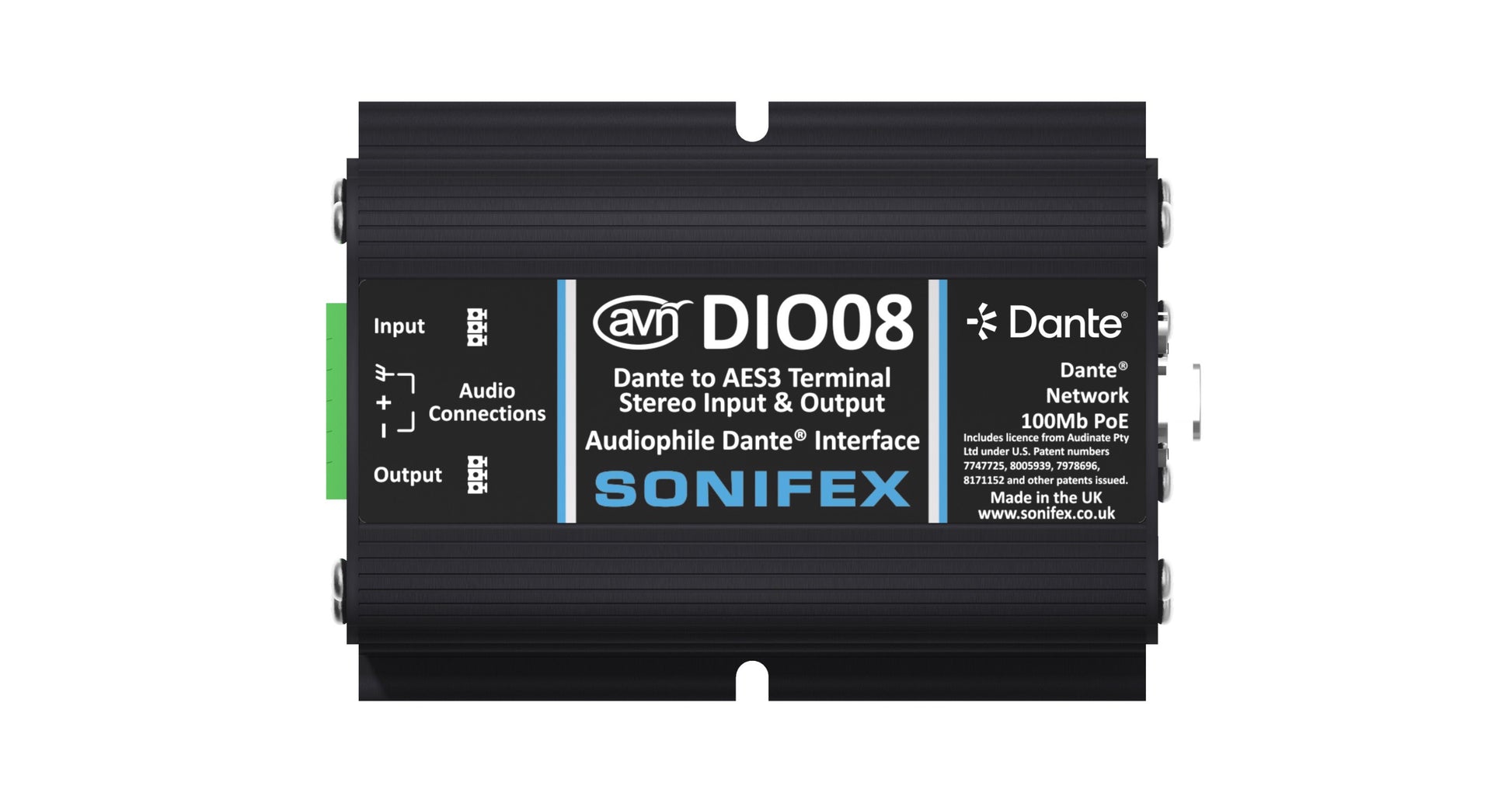 Sonifex AVN-DIO08 | Dante AES3 Terminal Block Stereo Input & Output