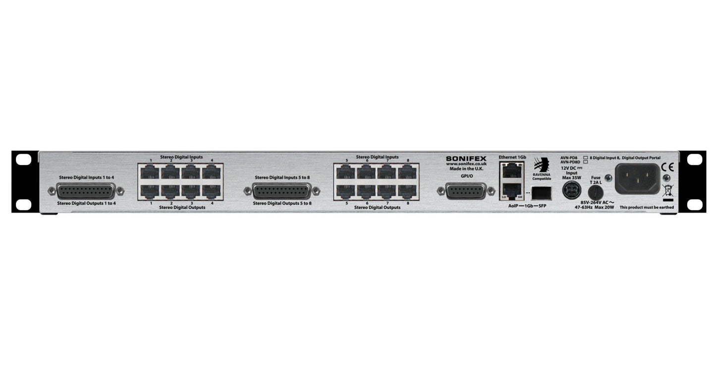 Sonifex AVN-PD8D | 8 Stereo Digital Line Inputs & Outputs, AES67 Portal with Display