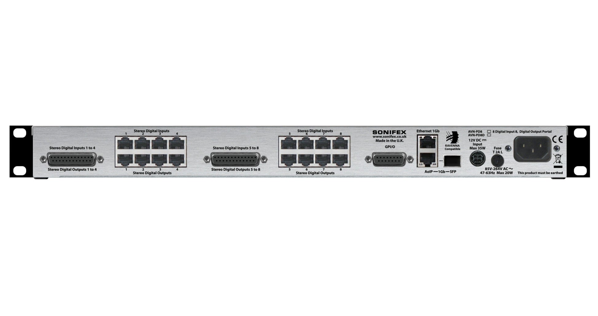 Sonifex AVN-PD8D | 8 Stereo Digital Line Inputs & Outputs, AES67 Portal with Display