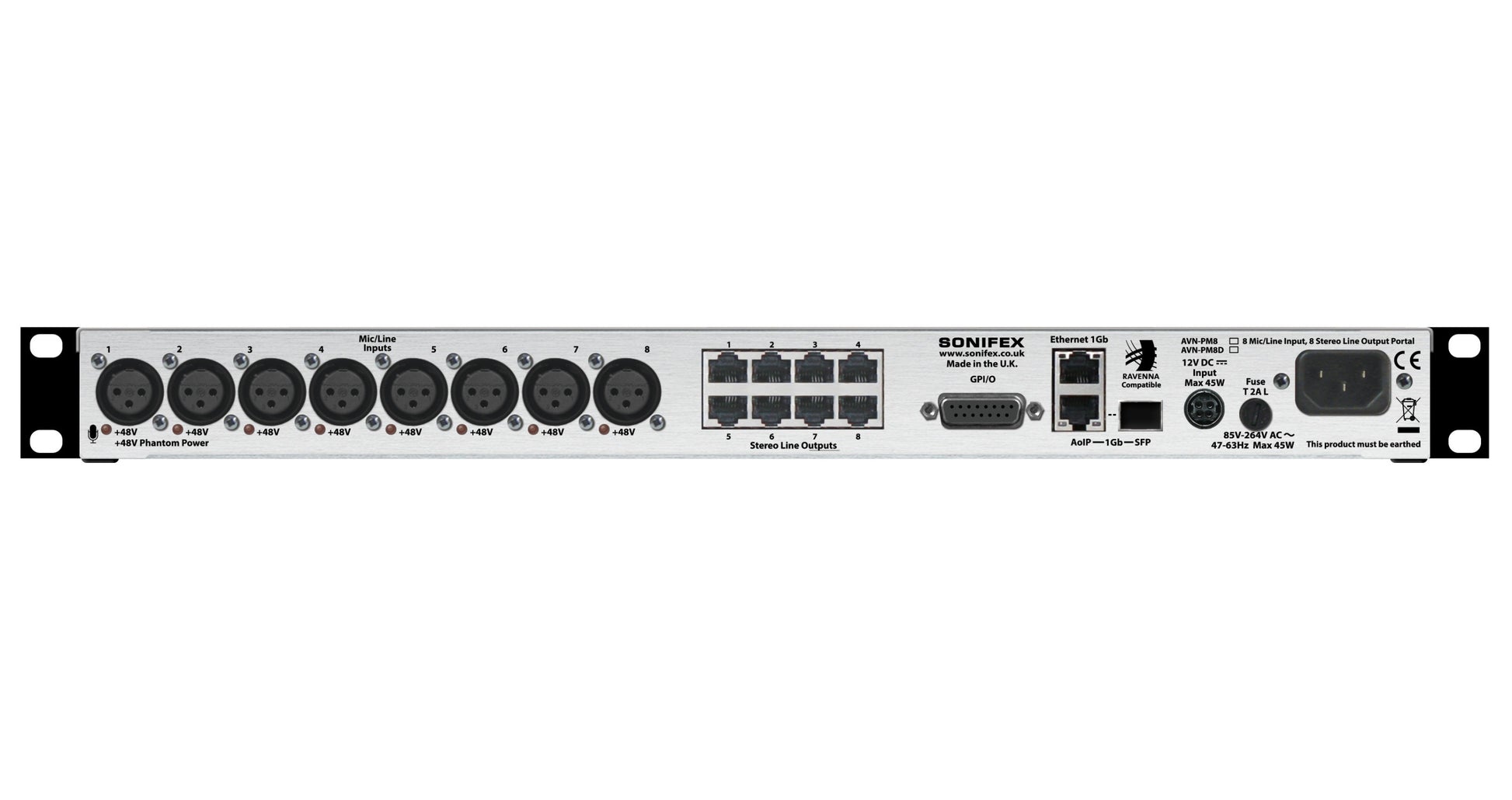 Sonifex AVN-PM8D | 8 Mic/Line Inputs, 8 Stereo Line Outputs, AES67 Portal with Display