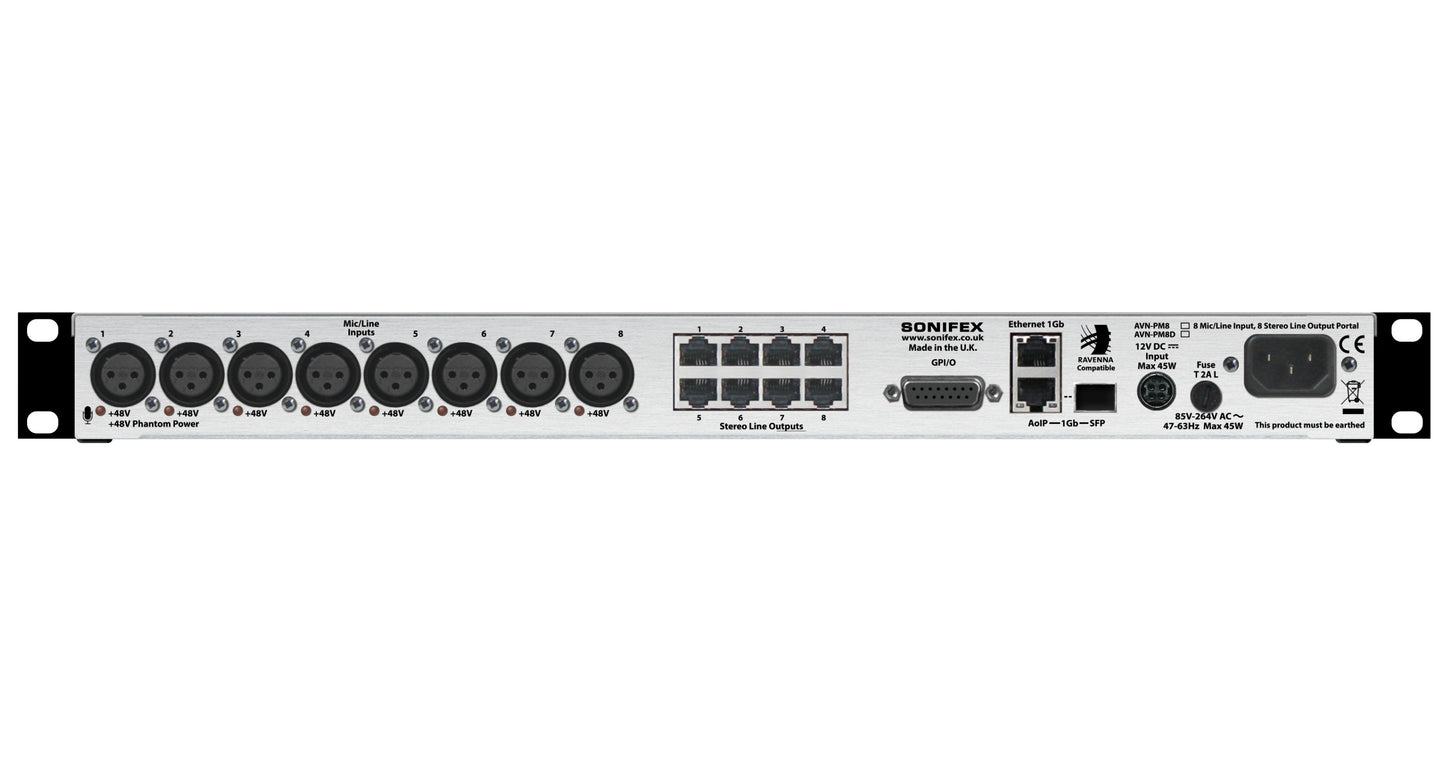 Sonifex AVN-PM8 | 8 Mic/Line Inputs, 8 Stereo Line Outputs, AES67 Portal