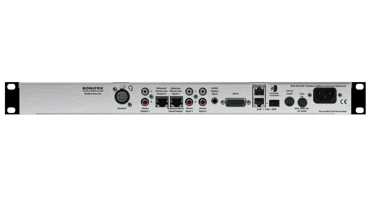 Sonifex AVN-TB10AR | 10 Button Advanced Talkback Intercom, AoIP Portal