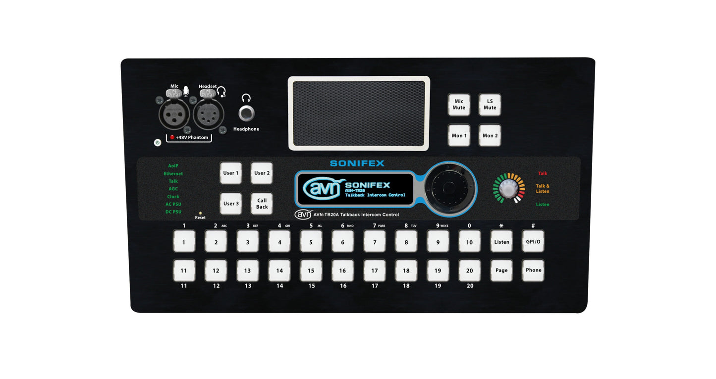 Sonifex AVN-TB20AD | 20 Button Advanced Talkback Intercom, AoIP Desktop Portal