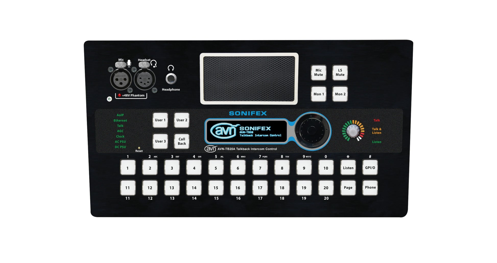 Sonifex AVN-TB20AD | 20 Button Advanced Talkback Intercom, AoIP Desktop Portal