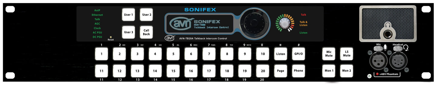 Sonifex AVN-TB20AR | 20 Button Advanced Talkback Intercom, AoIP Portal