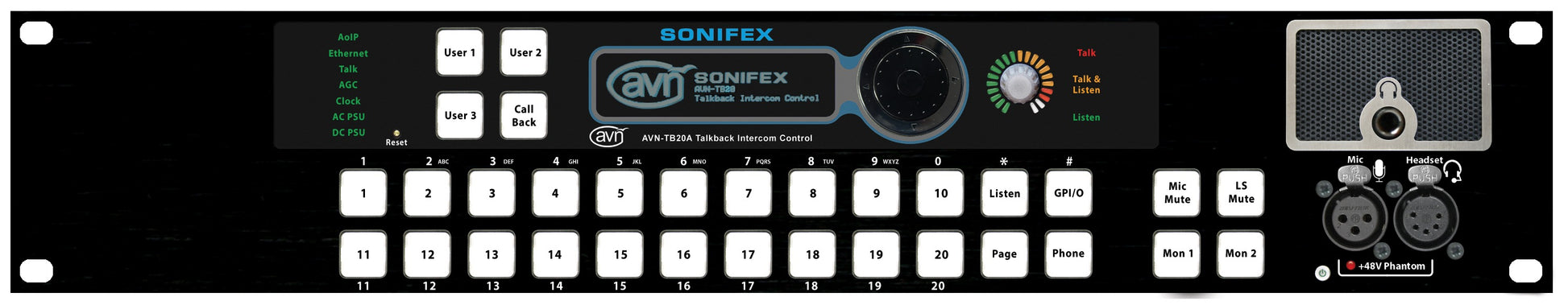 Sonifex AVN-TB20AR | 20 Button Advanced Talkback Intercom, AoIP Portal