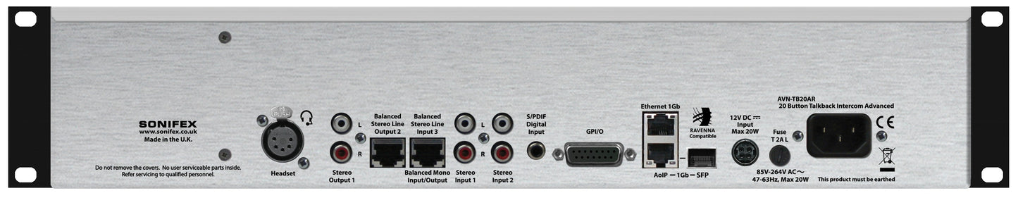 Sonifex AVN-TB20AR | 20 Button Advanced Talkback Intercom, AoIP Portal