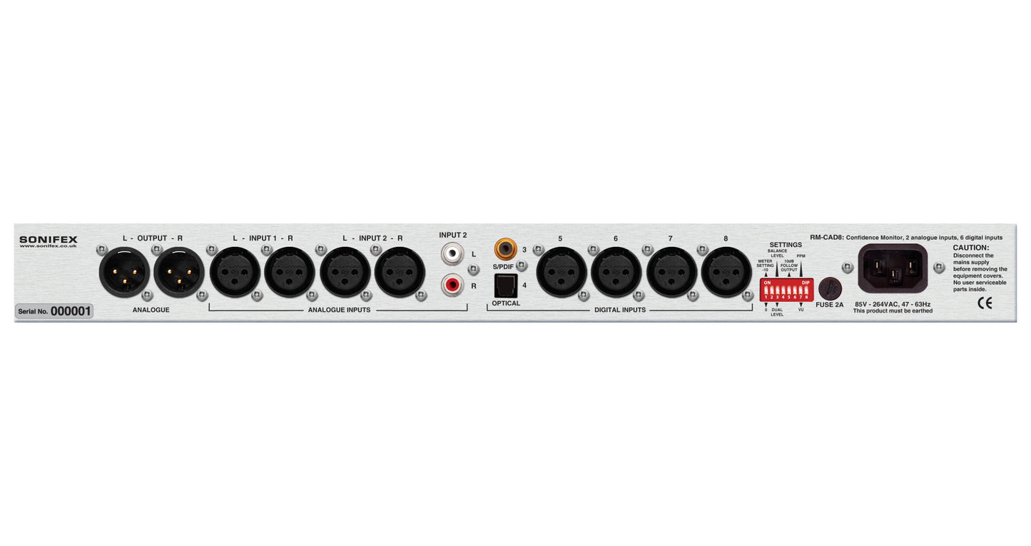 Sonifex RM-CAD8 | Confidence Monitor, 2 LED Meters, 2 Analogue & 6 Digital Stereo Inputs
