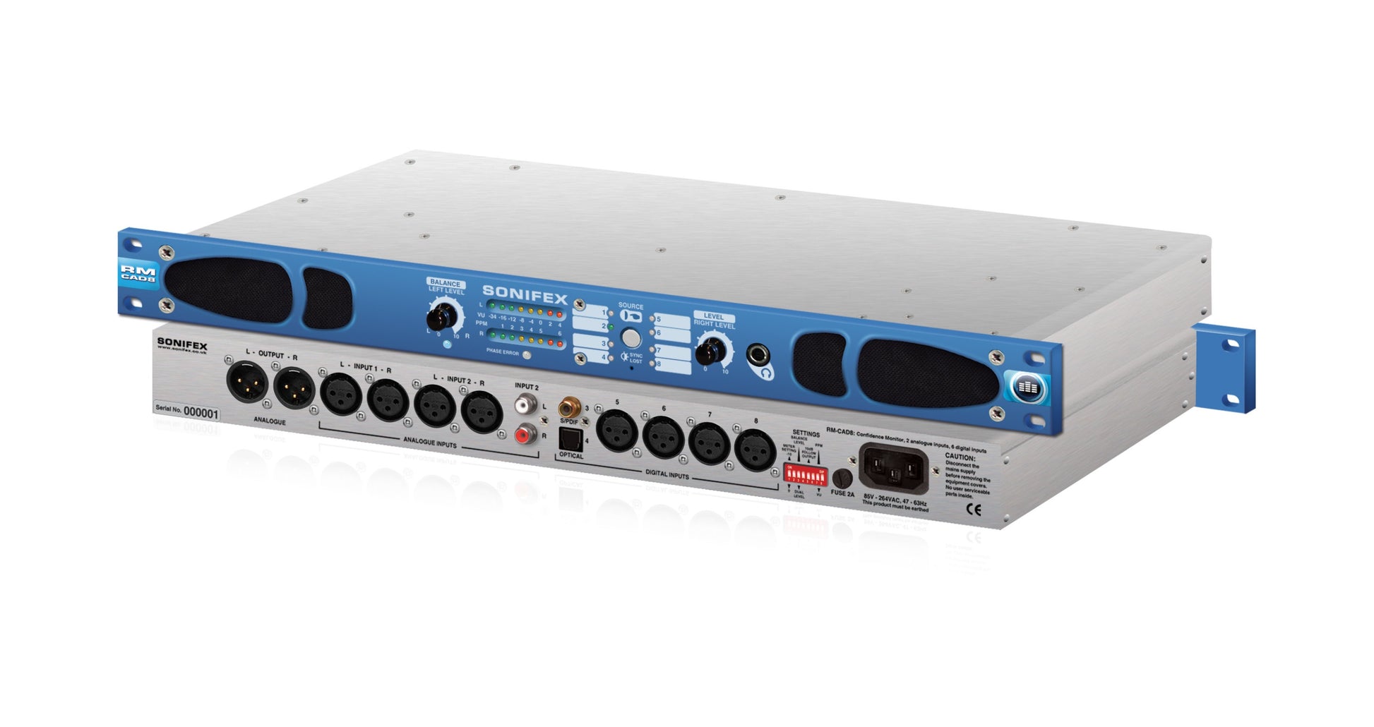 Sonifex RM-CAD8 | Confidence Monitor, 2 LED Meters, 2 Analogue & 6 Digital Stereo Inputs